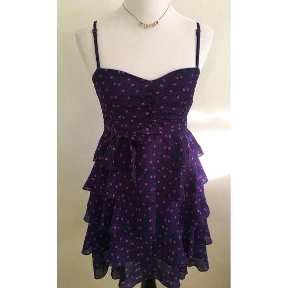 Volcom Retro Barbiecore Purple Polkadot Tiered Ruffled Party Dress ✨ - Picture 2 of 9
